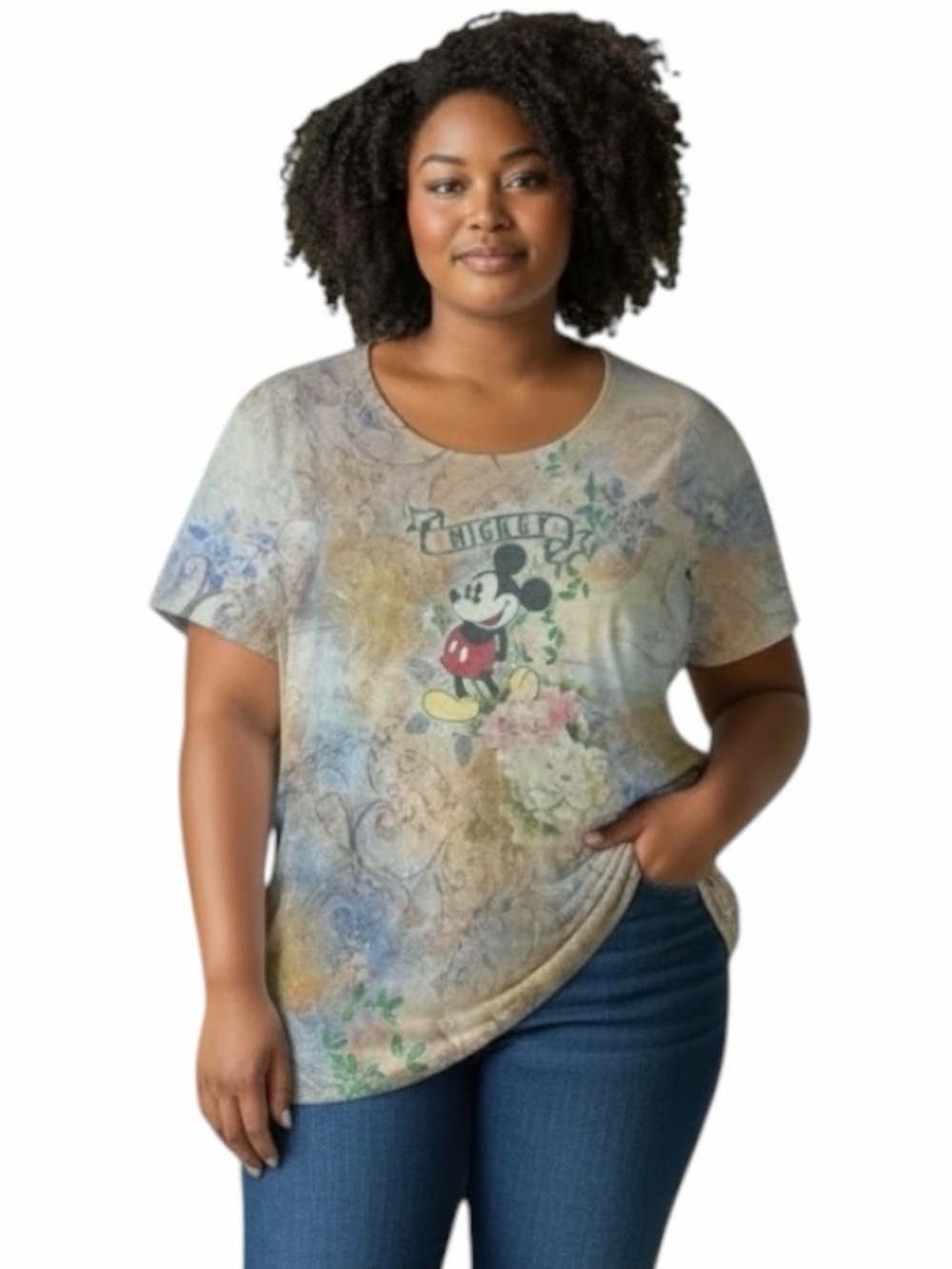 Vintage Wonderful World of Disney Mickey Mouse Floral Graphic Tee 3X 22W/24W